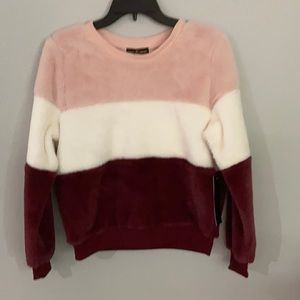 Almost Famous junior’s fleece striped sweater